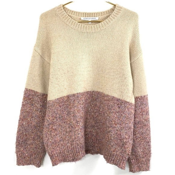 CUPCAKE and Cashmere Color Block Crew neck Chunky Sweater in Beige / Pink Size M - Picture 3 of 9
